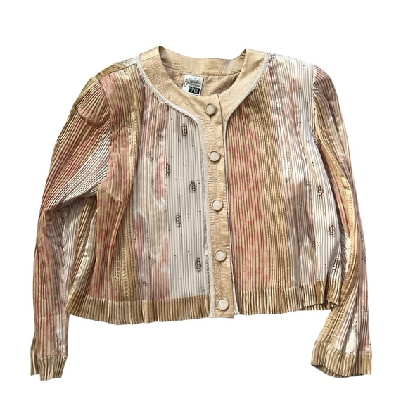 Jeanne Marc Vintage Pleated Blazer Jacket and Laser Cut Skirt Set Sz Medium - Picture 9 of 16